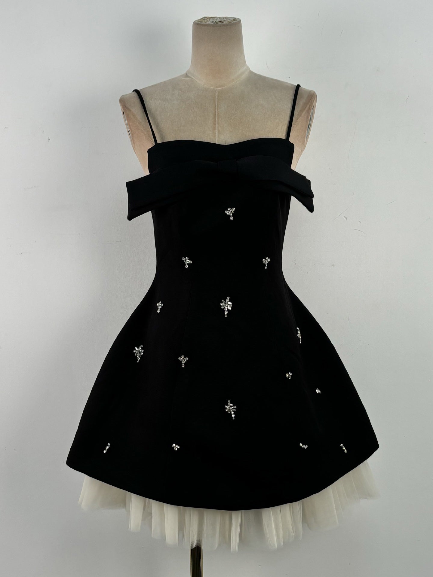 Patchwork Mesh Diamonds Short Dress - SISPELL