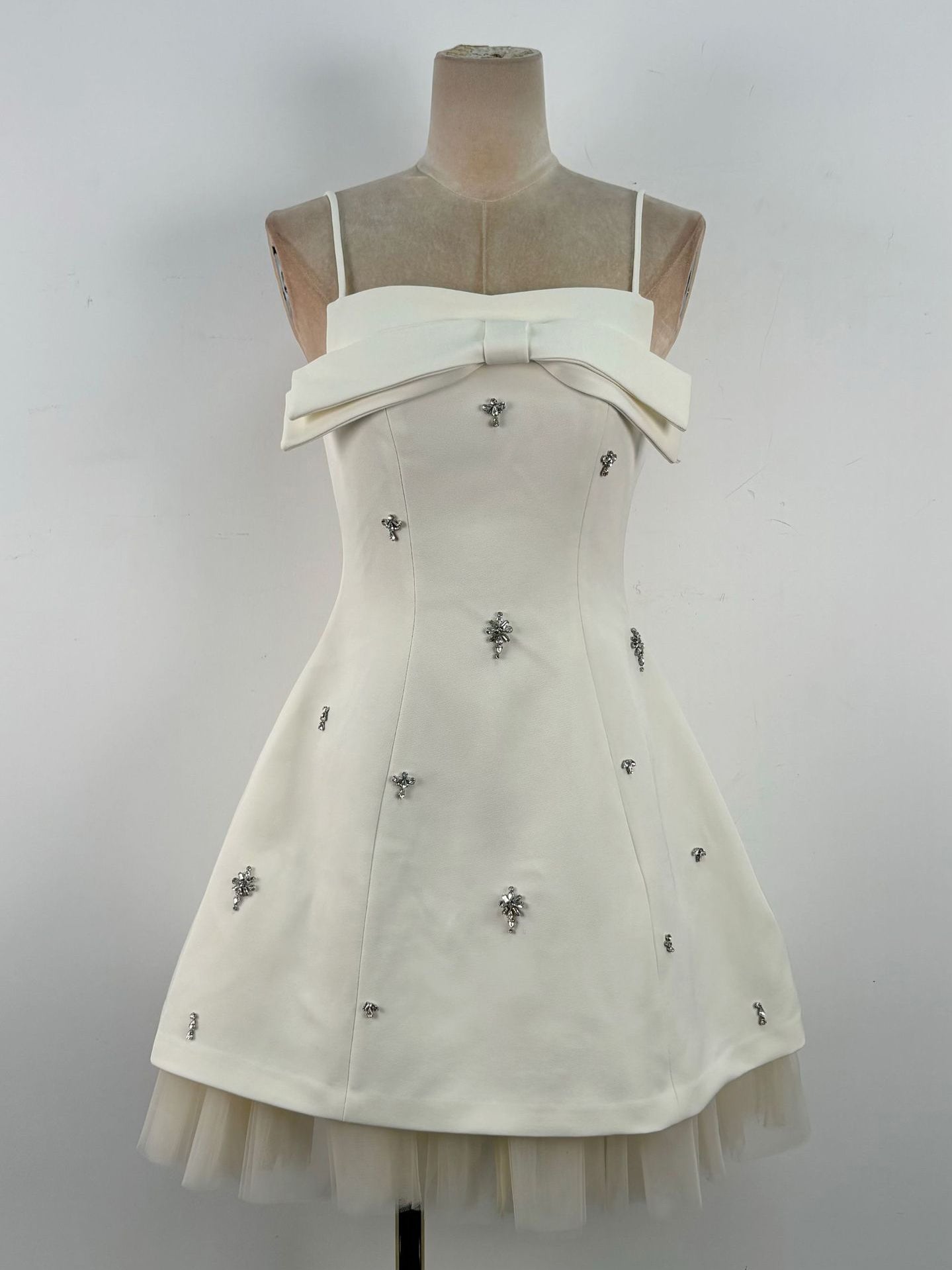 Patchwork Mesh Diamonds Short Dress - SISPELL