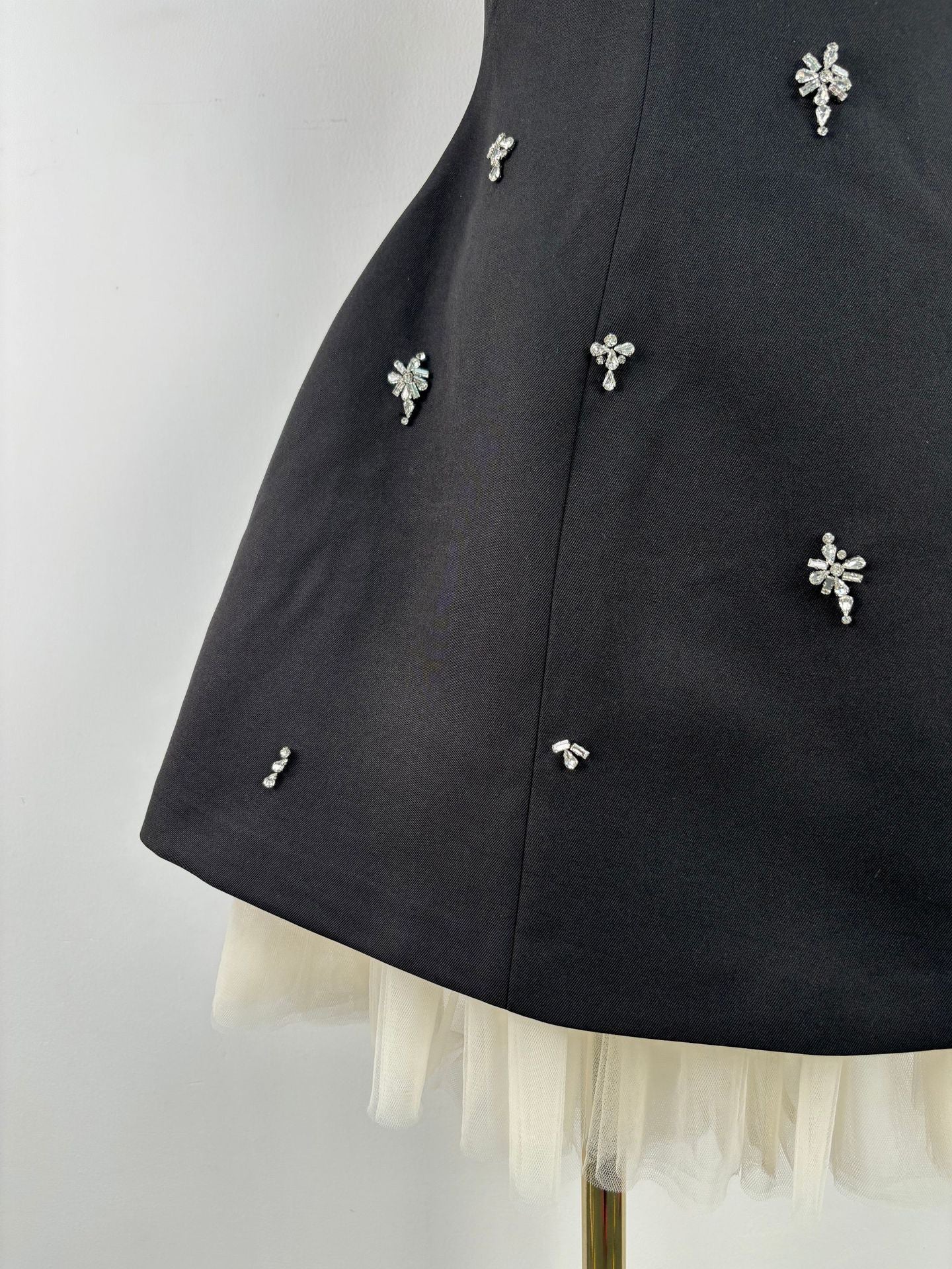 Patchwork Mesh Diamonds Short Dress - SISPELL