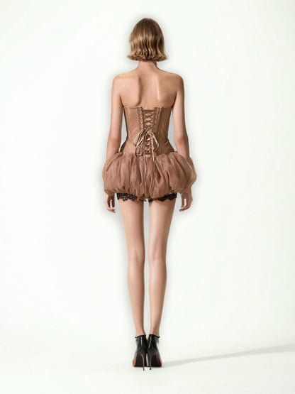 Patchwork Mesh Lace Strap Mini Dress - SISPELL