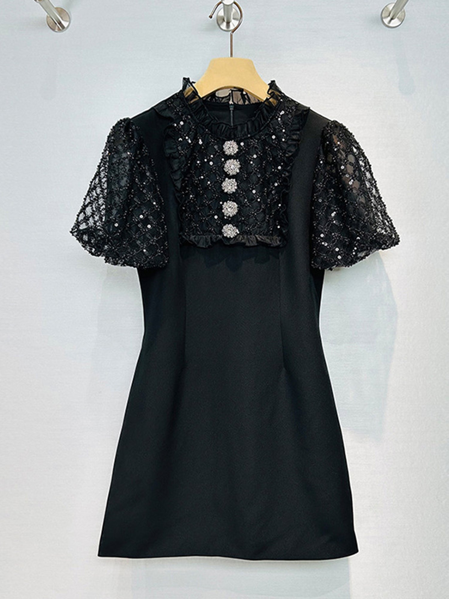 Patchwork Mesh Sequins Solid Short Dress - SISPELL