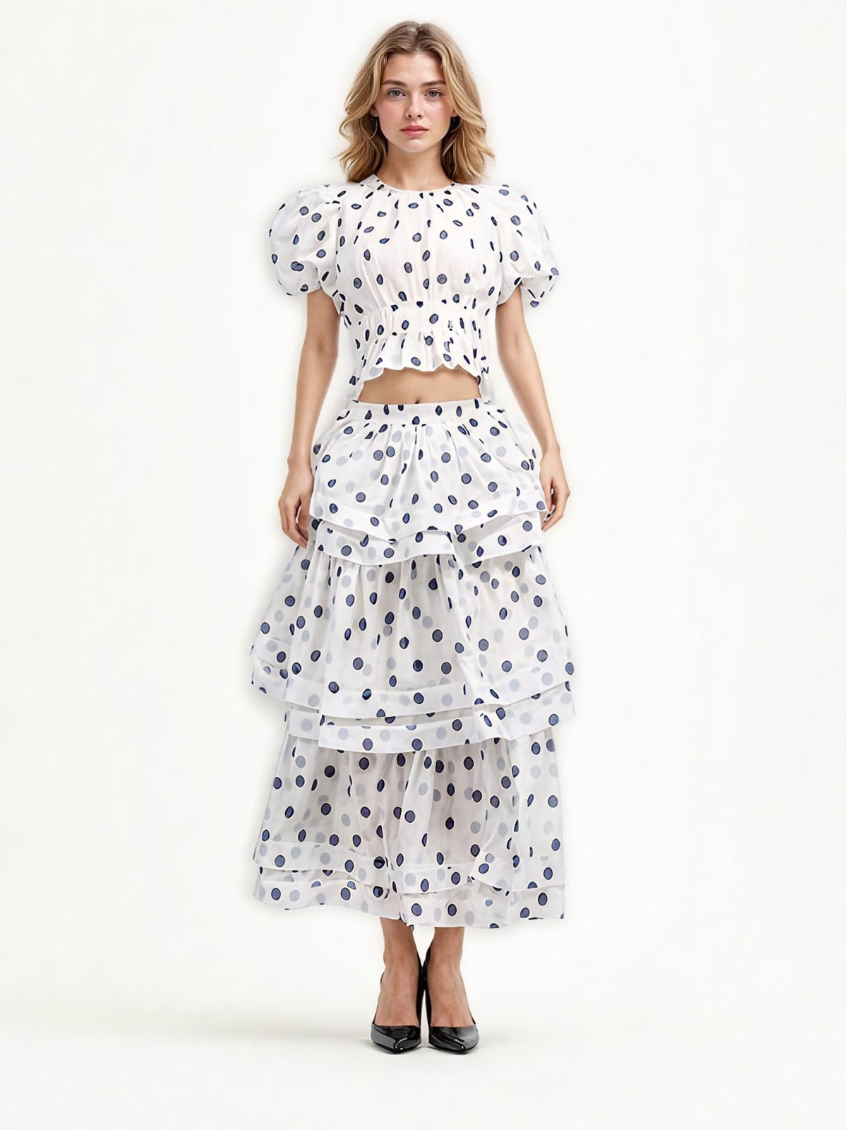 Patchwork Ruffles Wave Point Two Piece Set - SISPELL