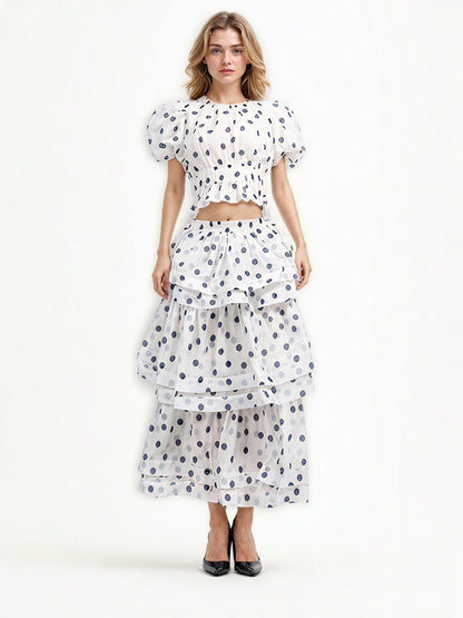Patchwork Ruffles Wave Point Two Piece Set - SISPELL