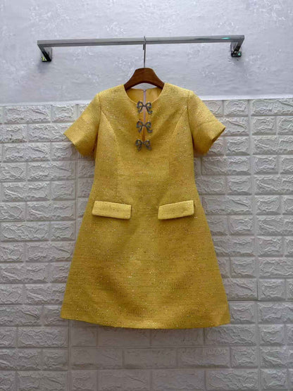 Patchwork Sequins Diamonds Short Dress - SISPELL