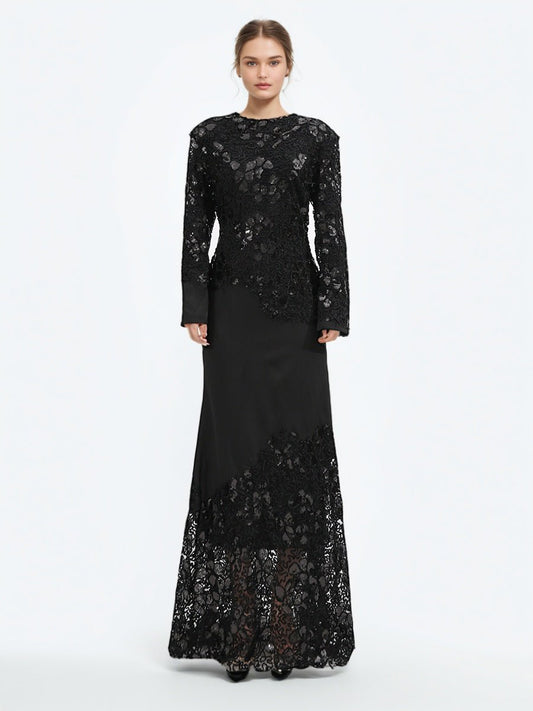 Patchwork Sequins Solid Long Dress - SISPELL