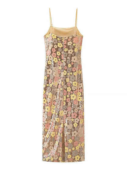 Patchwork Starp Flower Long Dress - SISPELL