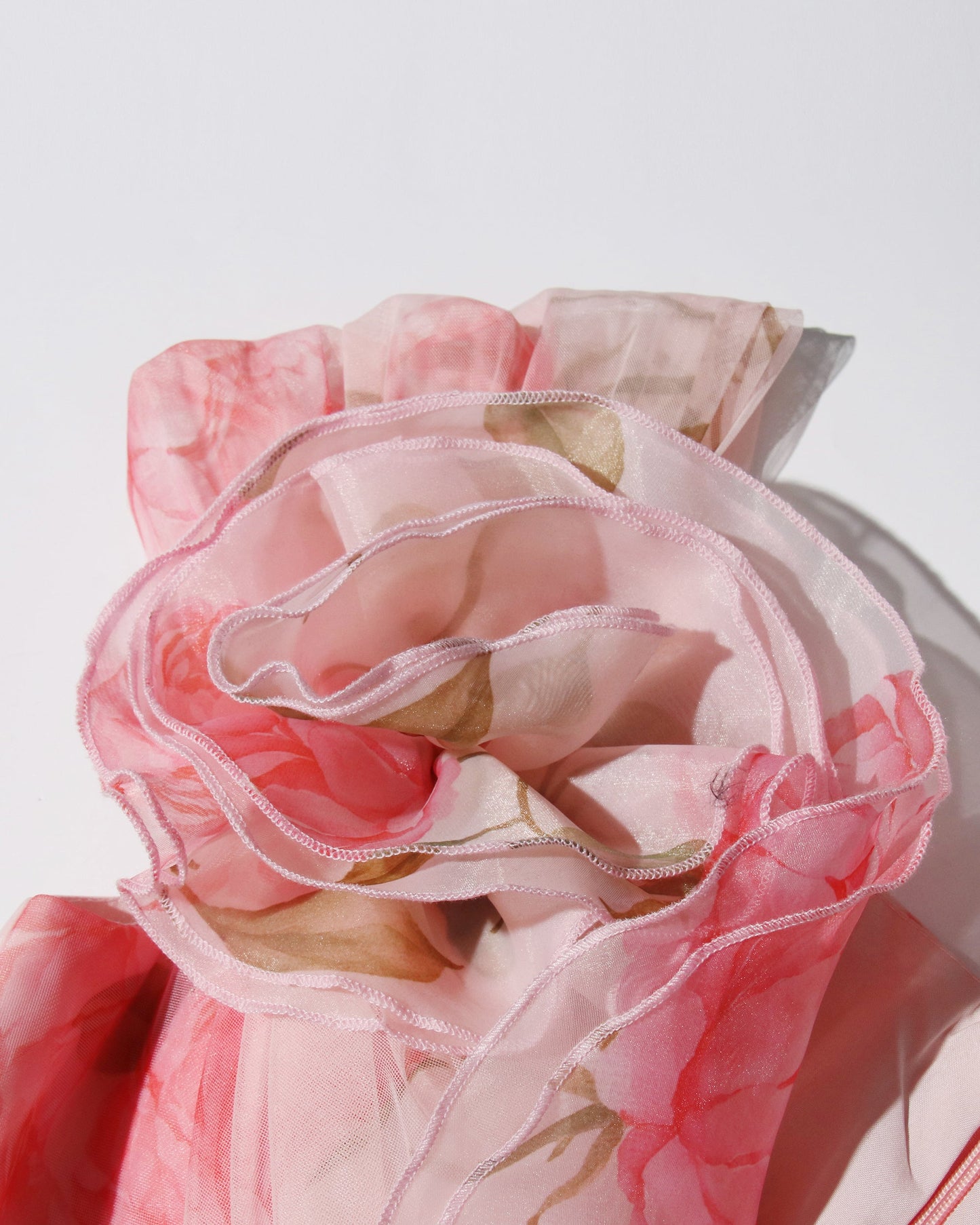 Pink Floral Chiffon Gown Dress with 3D Rose Accents - SISPELL