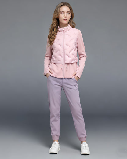 Pink Quilted Zip - Up Down Jacket with Drawstring Waist - SISPELL
