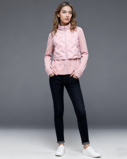 Pink Quilted Zip - Up Down Jacket with Drawstring Waist - SISPELL