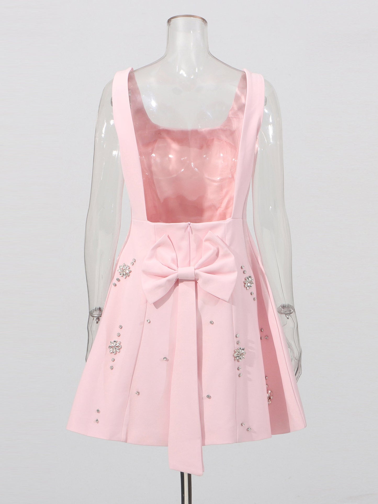 Pink Square Neck Mini Dress with Crystal Florals - SISPELL