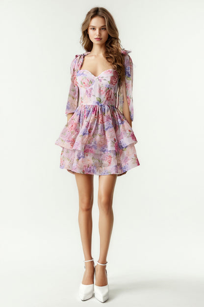 Print Patchwork Strap Short Dress - SISPELL