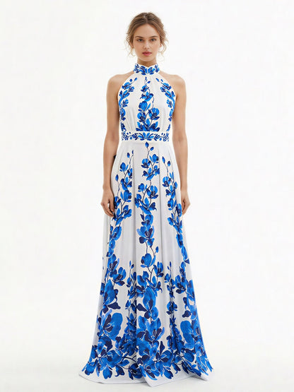Print Sleeveless Backless Long Dress - SISPELL