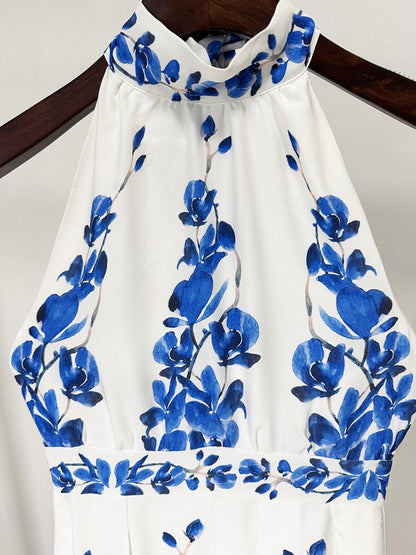 Print Sleeveless Backless Long Dress - SISPELL