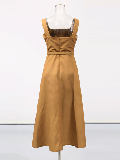 Print Square Collar Long Dress - SISPELL