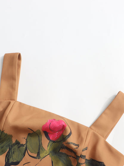 Print Square Collar Long Dress - SISPELL