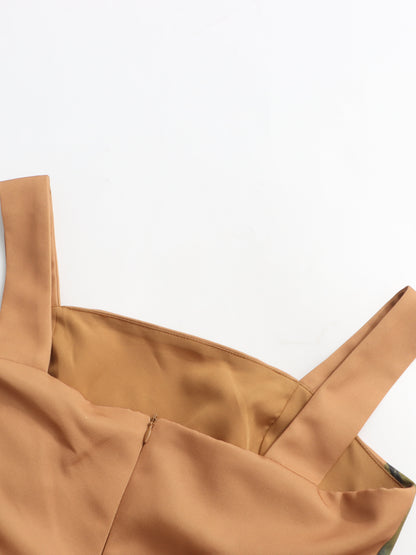 Print Square Collar Long Dress - SISPELL