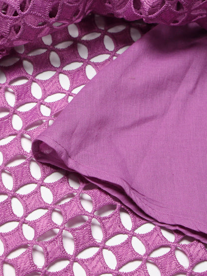 Purple Lace Hollow - Out Long Sleeve Midi Dress - SISPELL