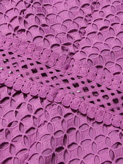Purple Lace Hollow - Out Long Sleeve Midi Dress - SISPELL