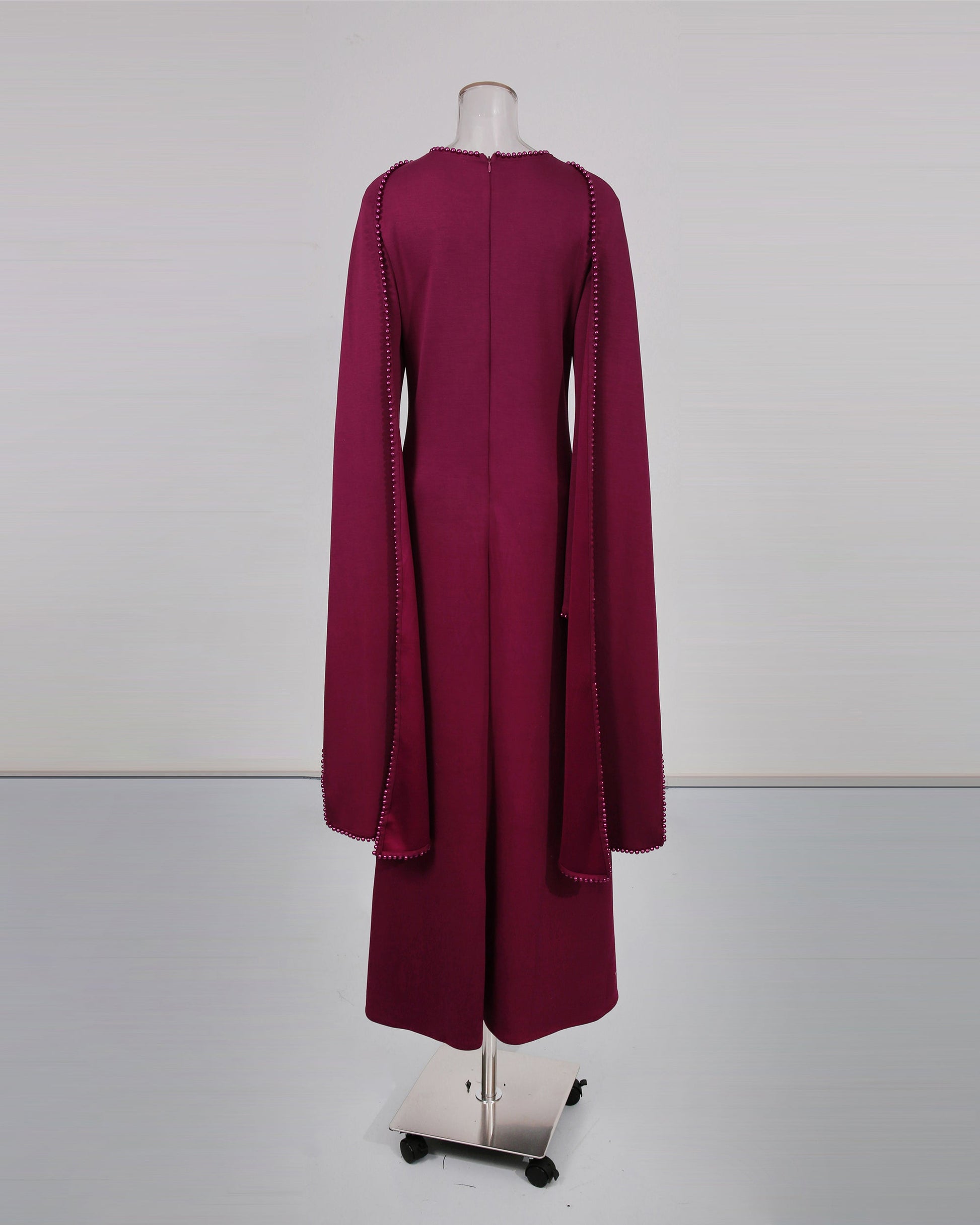 Purple Maxi Dress with Pearl - Trimmed Cape Sleeves - SISPELL