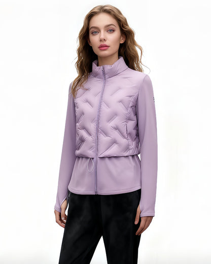 Purple Quilted Zip - Up Down Jacket with Drawstring Waist - SISPELL