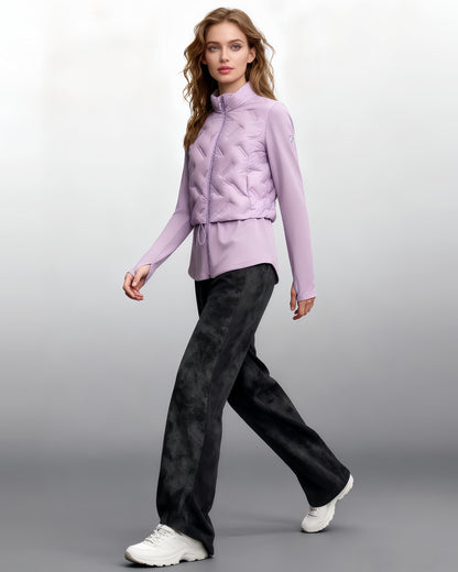 Purple Quilted Zip - Up Down Jacket with Drawstring Waist - SISPELL