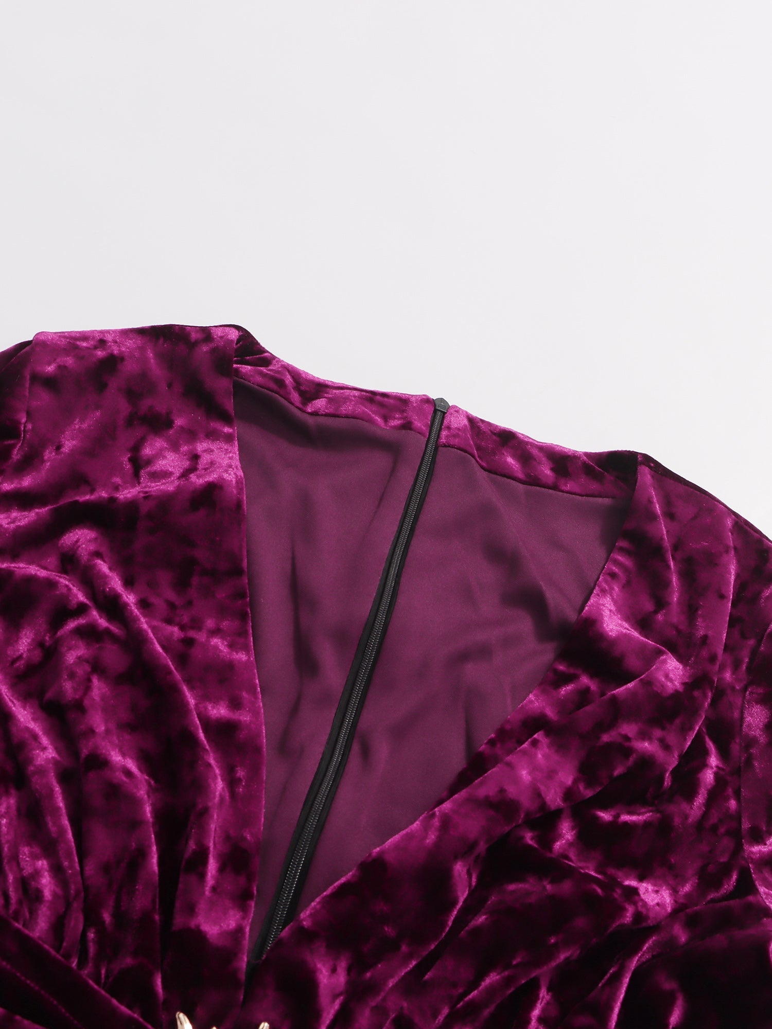 Purple Velvet Maxi Dress with V - Neck & Gold Accent - SISPELL