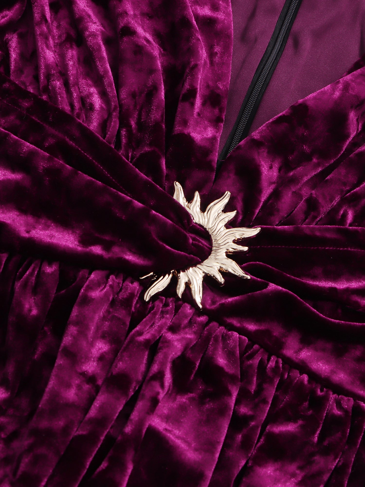 Purple Velvet Maxi Dress with V - Neck & Gold Accent - SISPELL