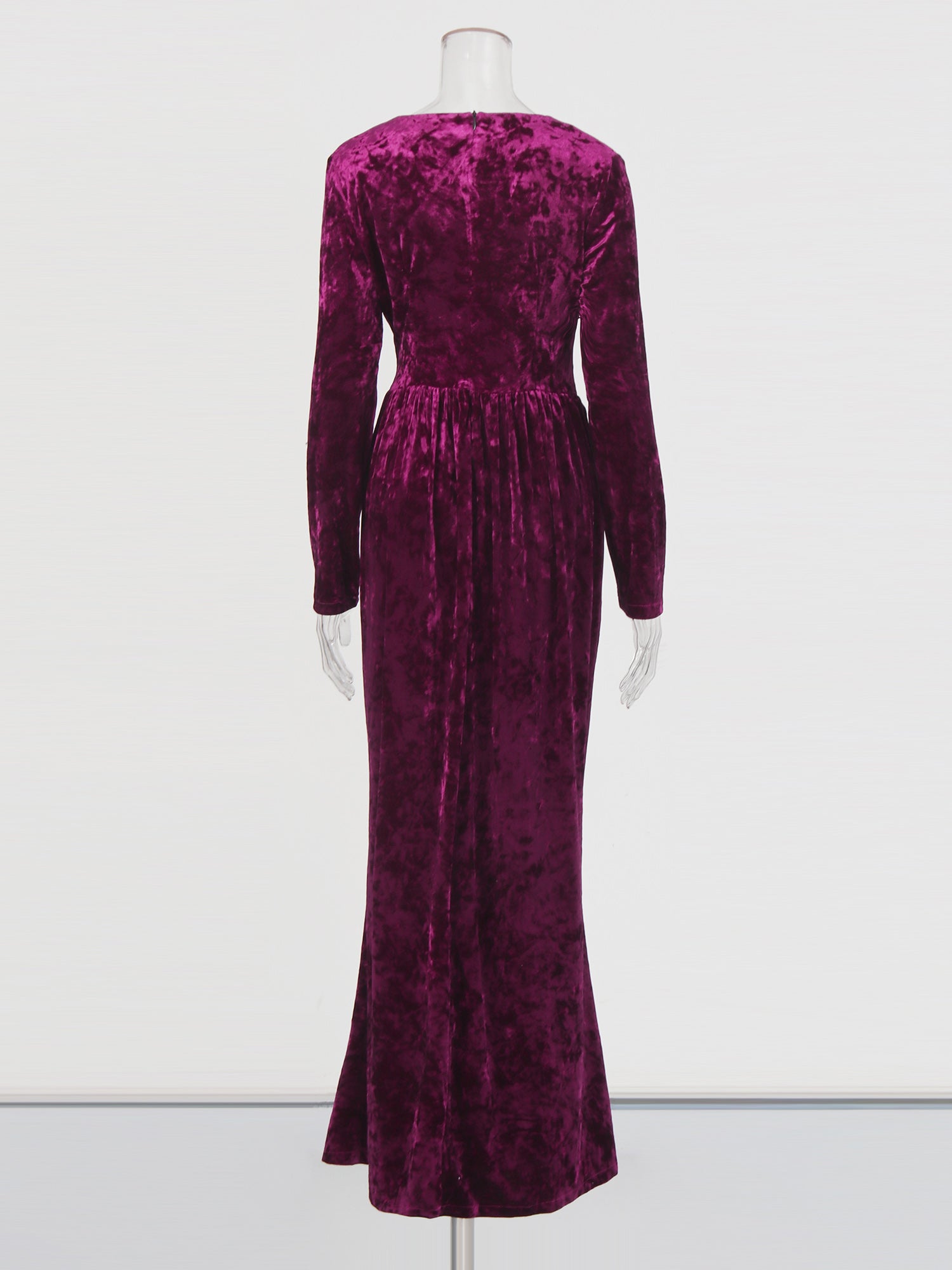 Purple Velvet Maxi Dress with V - Neck & Gold Accent - SISPELL