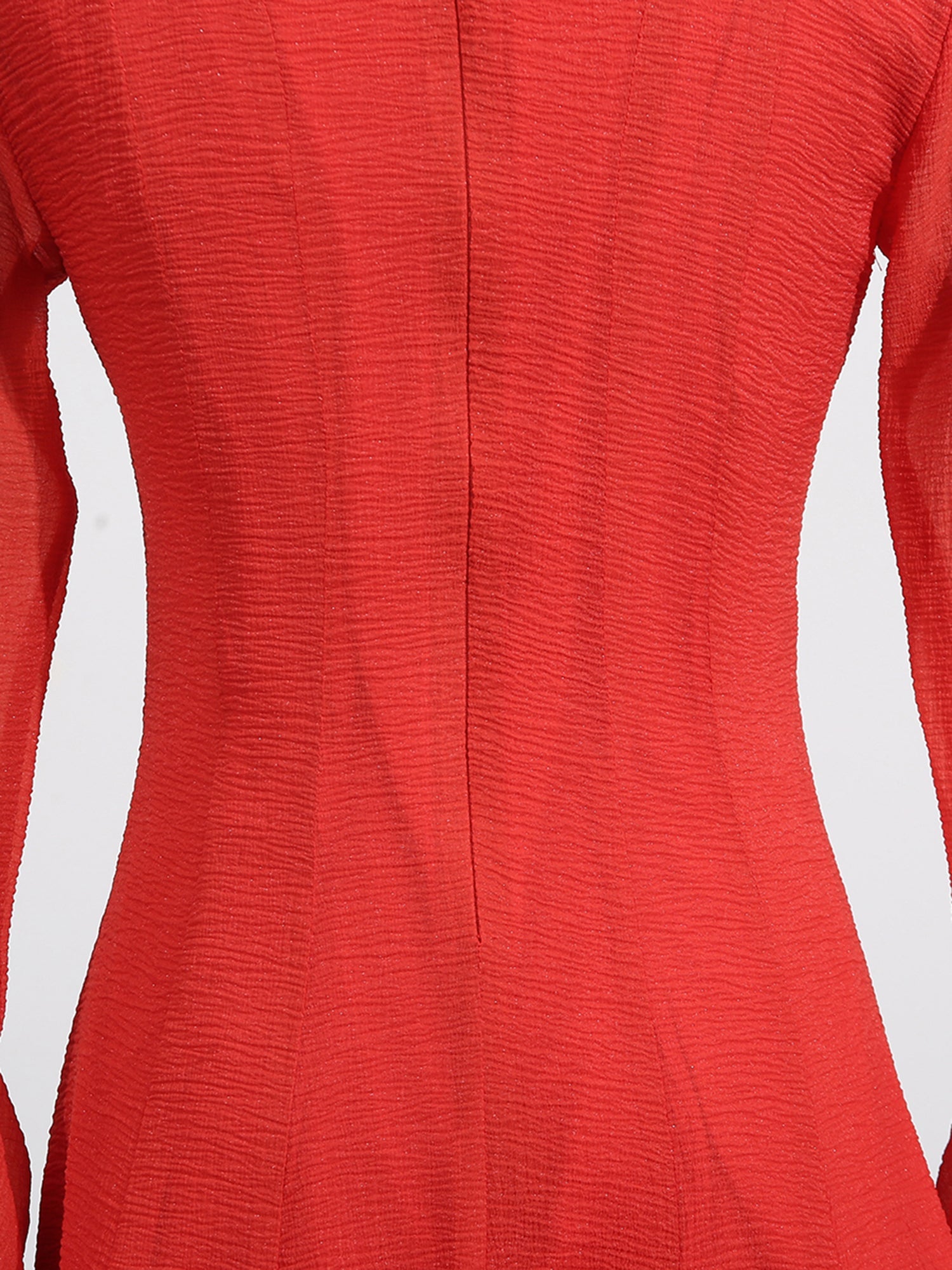 Red Bell Sleeve Ruffled Long Dress with Button Front - SISPELL