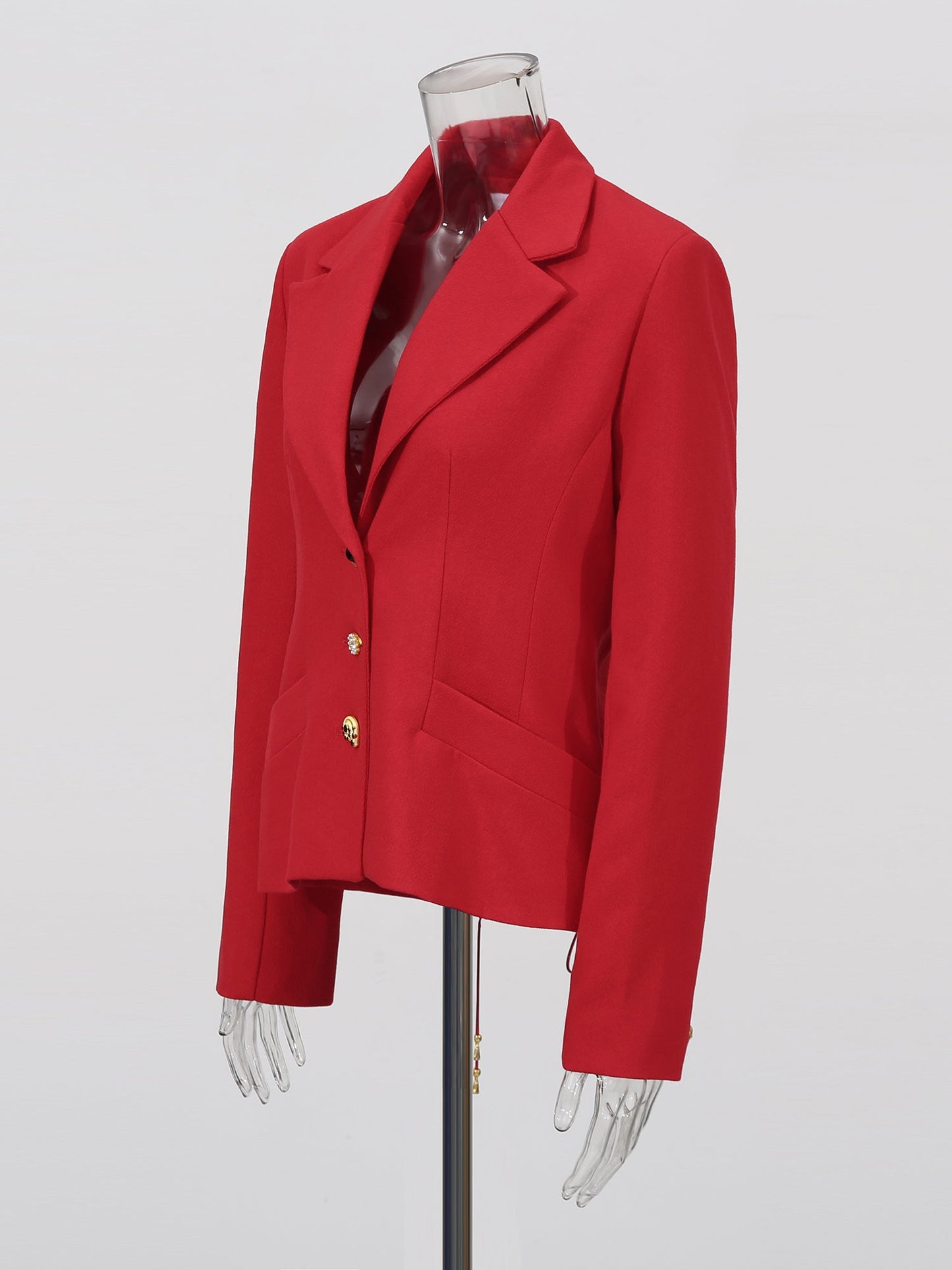 Red Blazer with Unique Button & Drawstring Detailing - SISPELL
