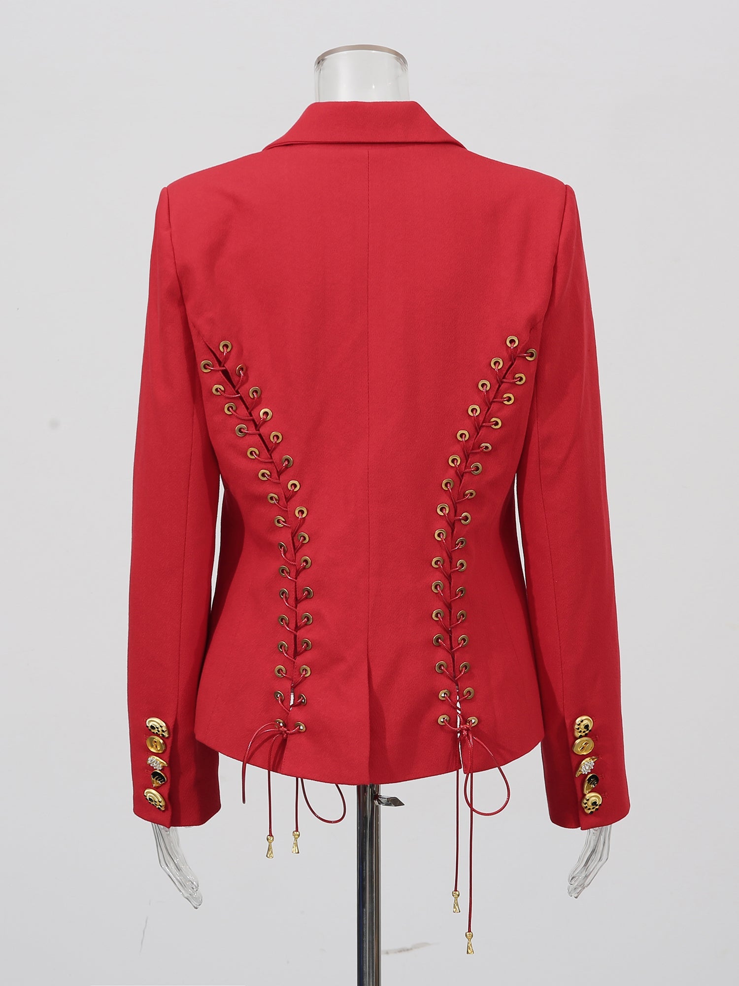 Red Blazer with Unique Button & Drawstring Detailing - SISPELL