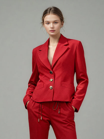 Red Blazer with Unique Button & Drawstring Detailing - SISPELL