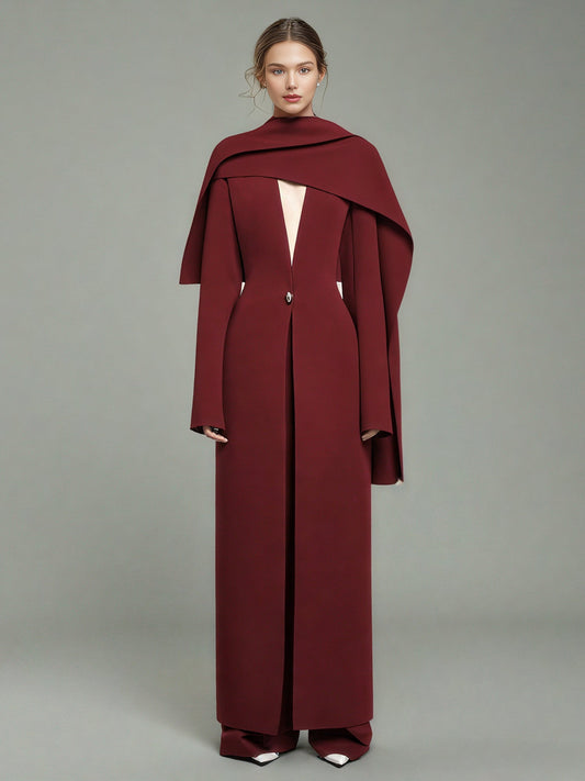 Red Cape - Style Long Jacket with Dramatic Design - SISPELL
