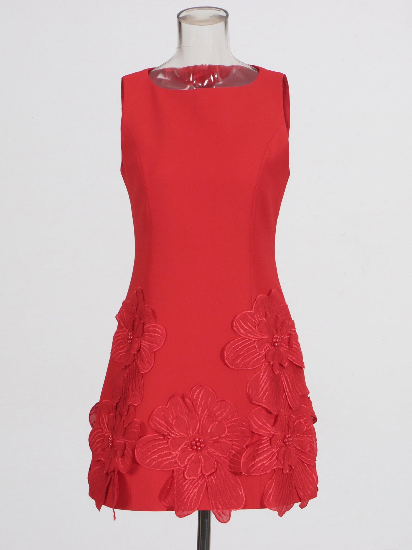 Red Floral Appliqué Sleeveless Mini Dress - SISPELL