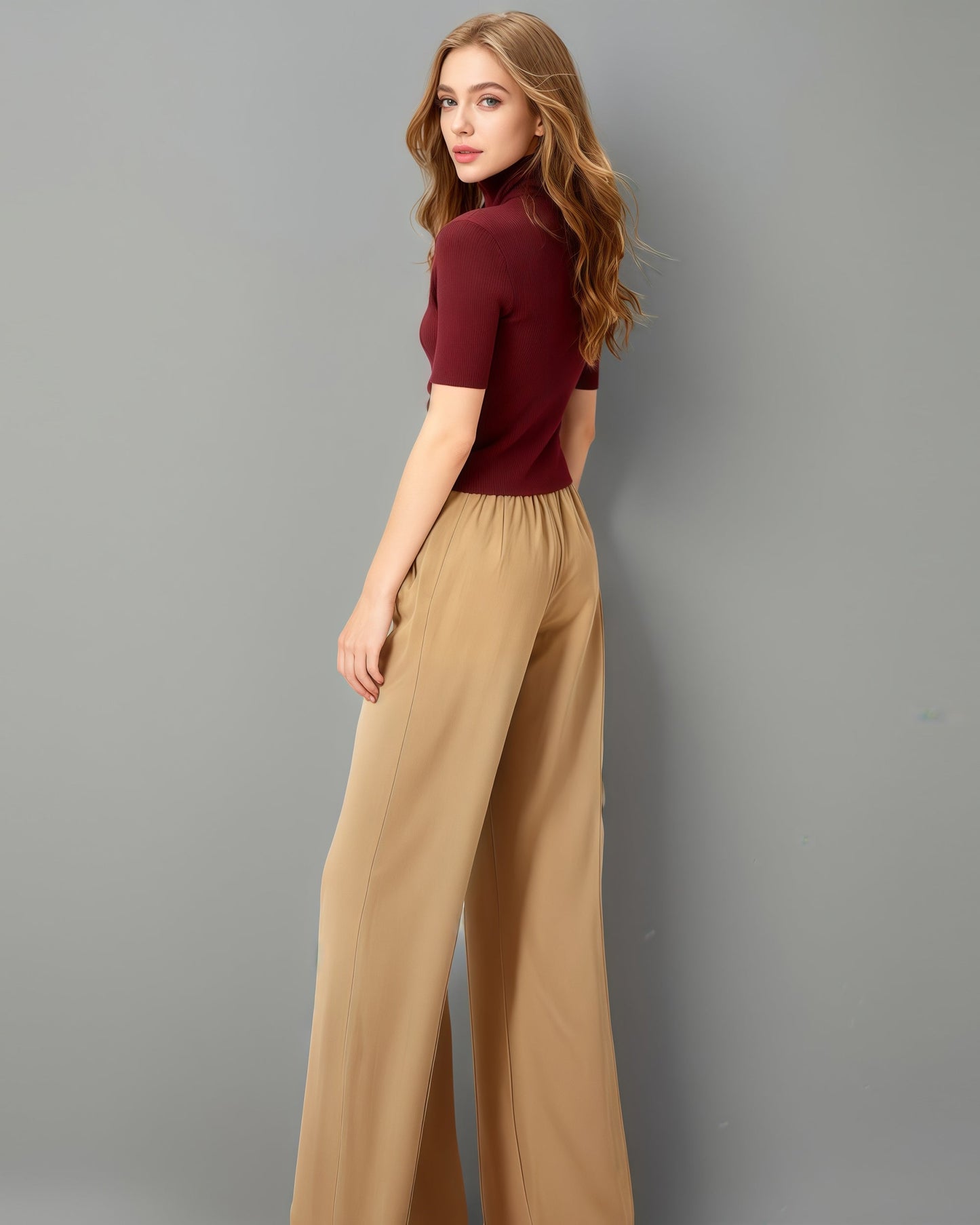 Red Knit Top with Gold Keyhole Cutout Hollow Out - SISPELL