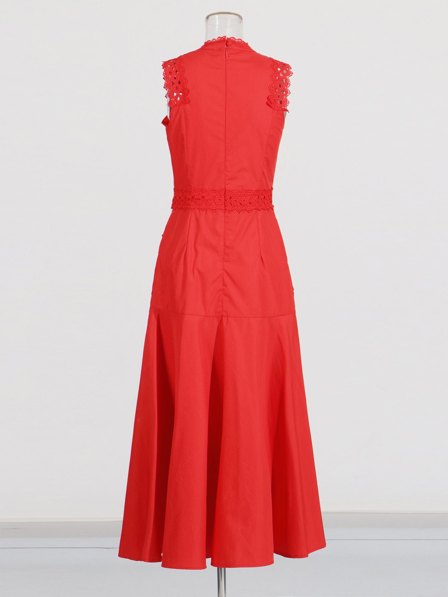 Red Lace Sleeveless Midi Dress - SISPELL