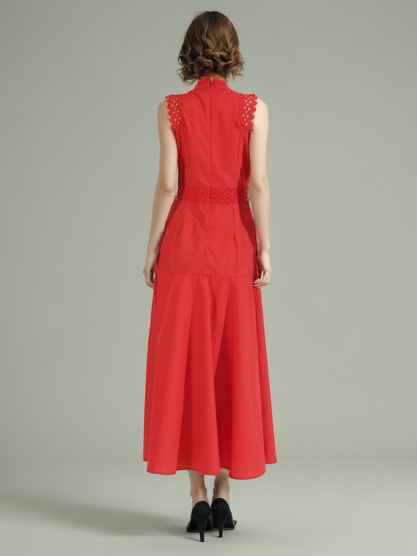 Red Lace Sleeveless Midi Dress - SISPELL