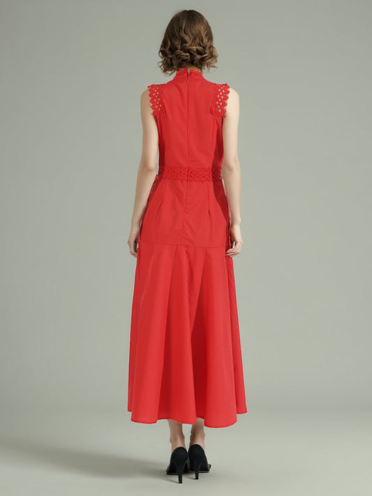 Red Lace Sleeveless Midi Dress - SISPELL