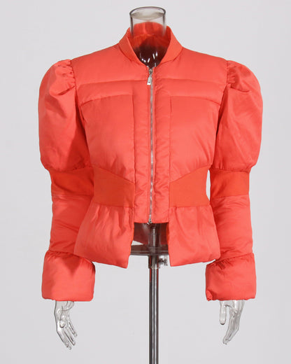 Red Puffy - Sleeve Cropped Puffer Jacket - SISPELL