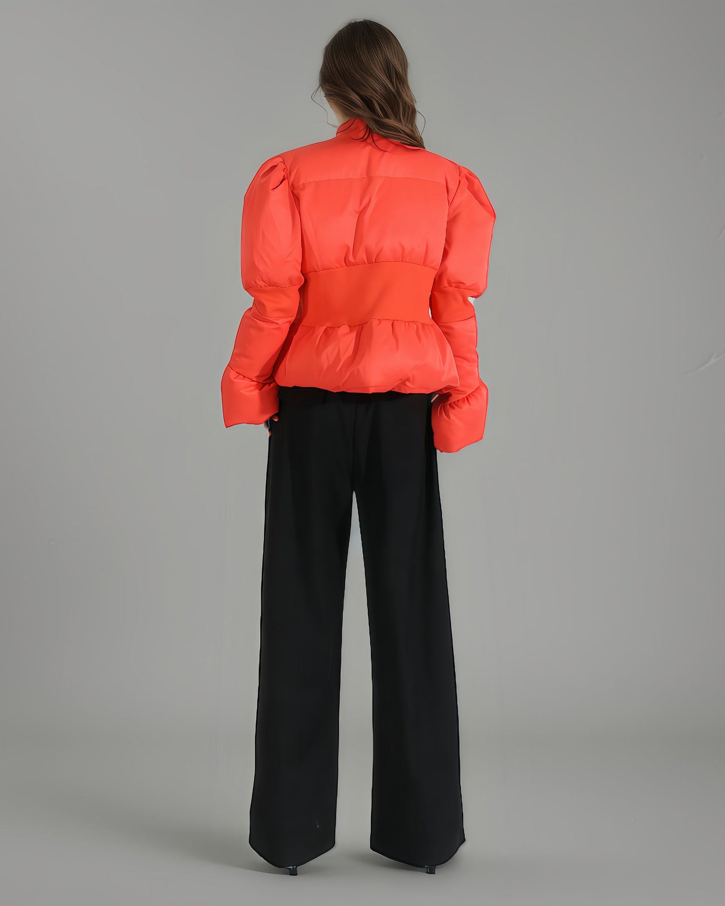 Red Puffy - Sleeve Cropped Puffer Jacket - SISPELL