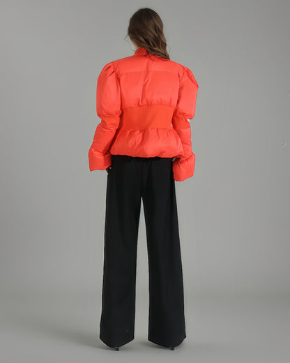 Red Puffy - Sleeve Cropped Puffer Jacket - SISPELL