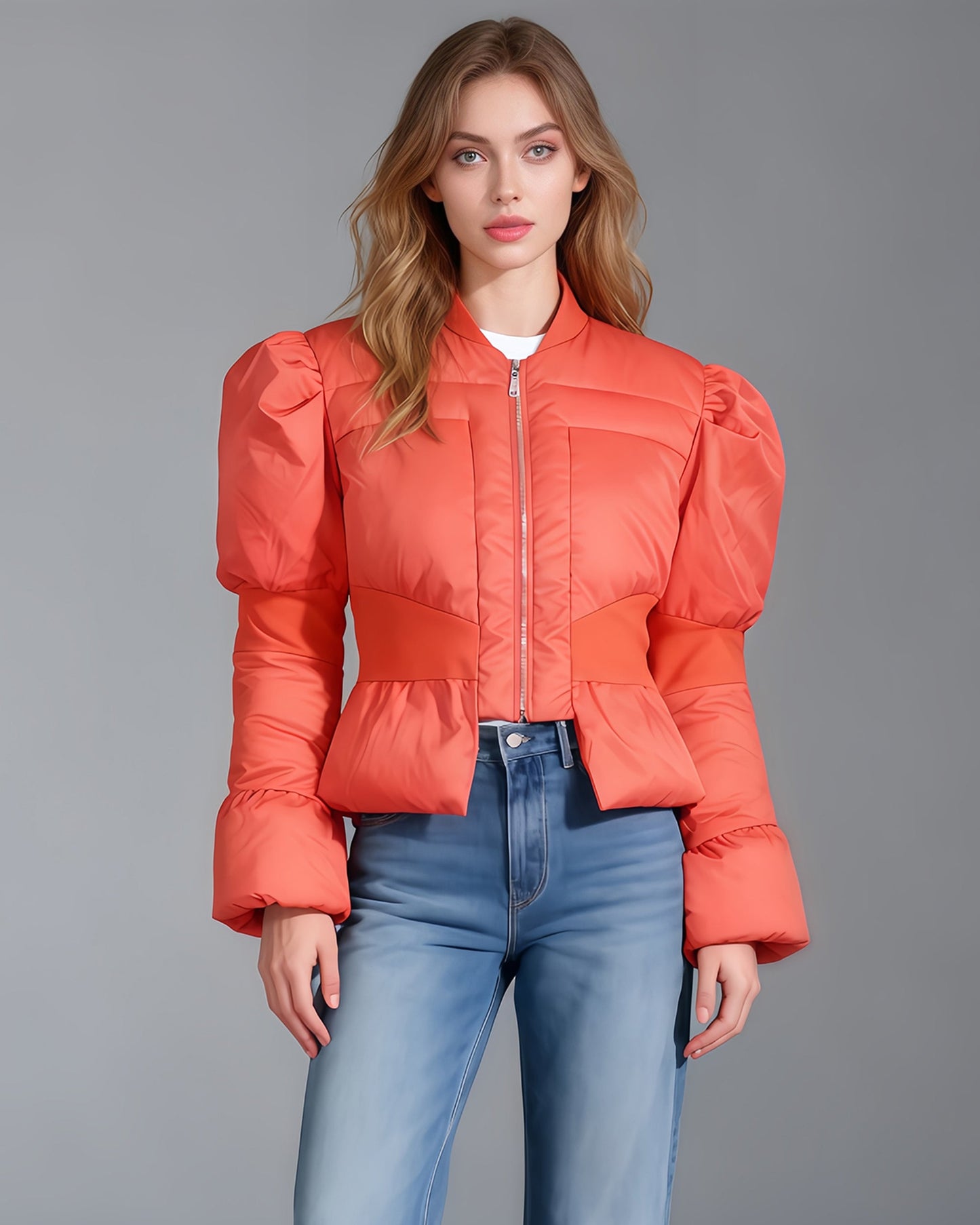Red Puffy - Sleeve Cropped Puffer Jacket - SISPELL