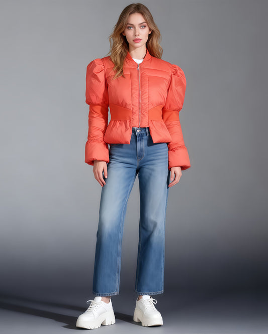 Red Puffy - Sleeve Cropped Puffer Jacket - SISPELL