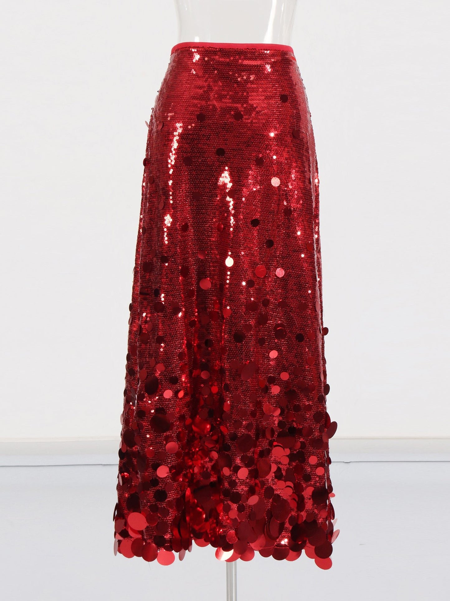 Red Sequin Maxi Skirt with Glitter - SISPELL