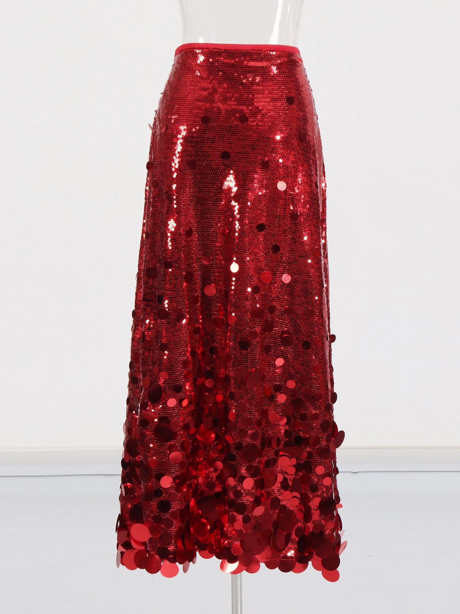 Red Sequin Maxi Skirt with Glitter - SISPELL