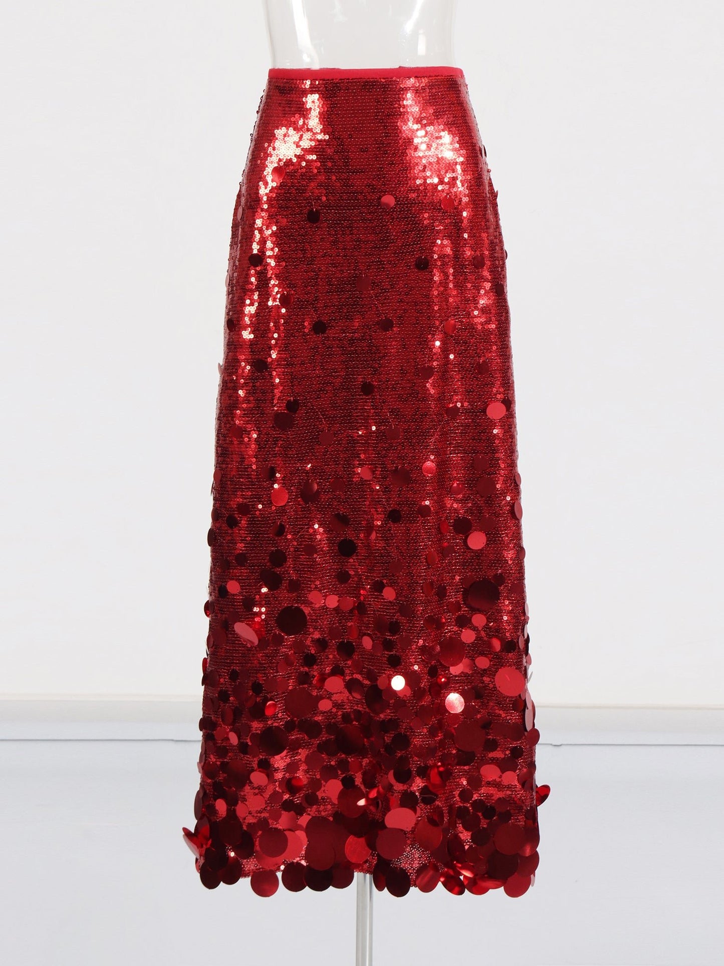 Red Sequin Maxi Skirt with Glitter - SISPELL
