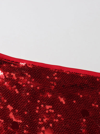 Red Sequin Maxi Skirt with Glitter - SISPELL