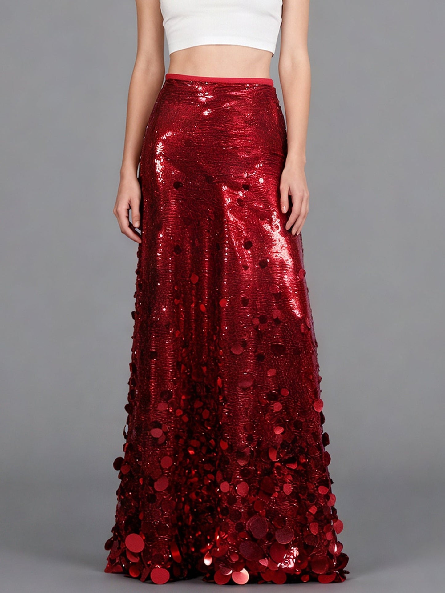 Red Sequin Maxi Skirt with Glitter - SISPELL