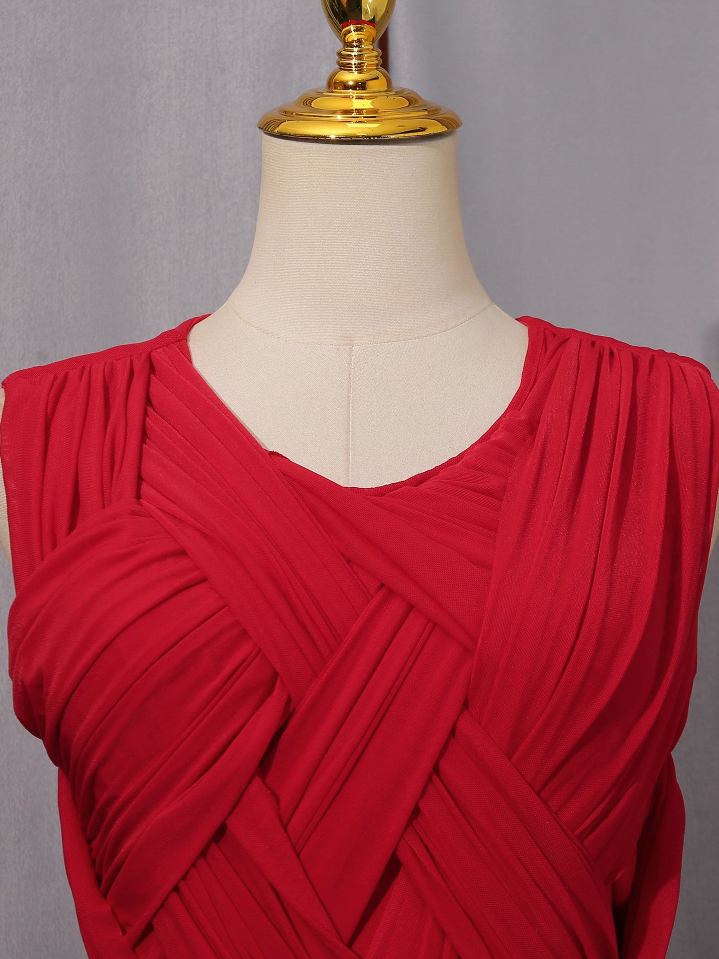 Red Sleeveless Knotted Ruched Maxi Dress - SISPELL