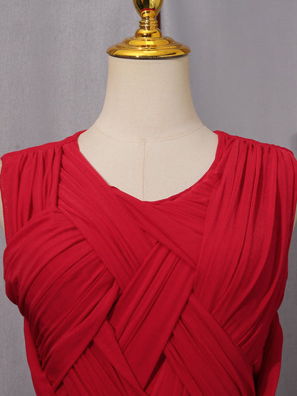 Red Sleeveless Knotted Ruched Maxi Dress - SISPELL